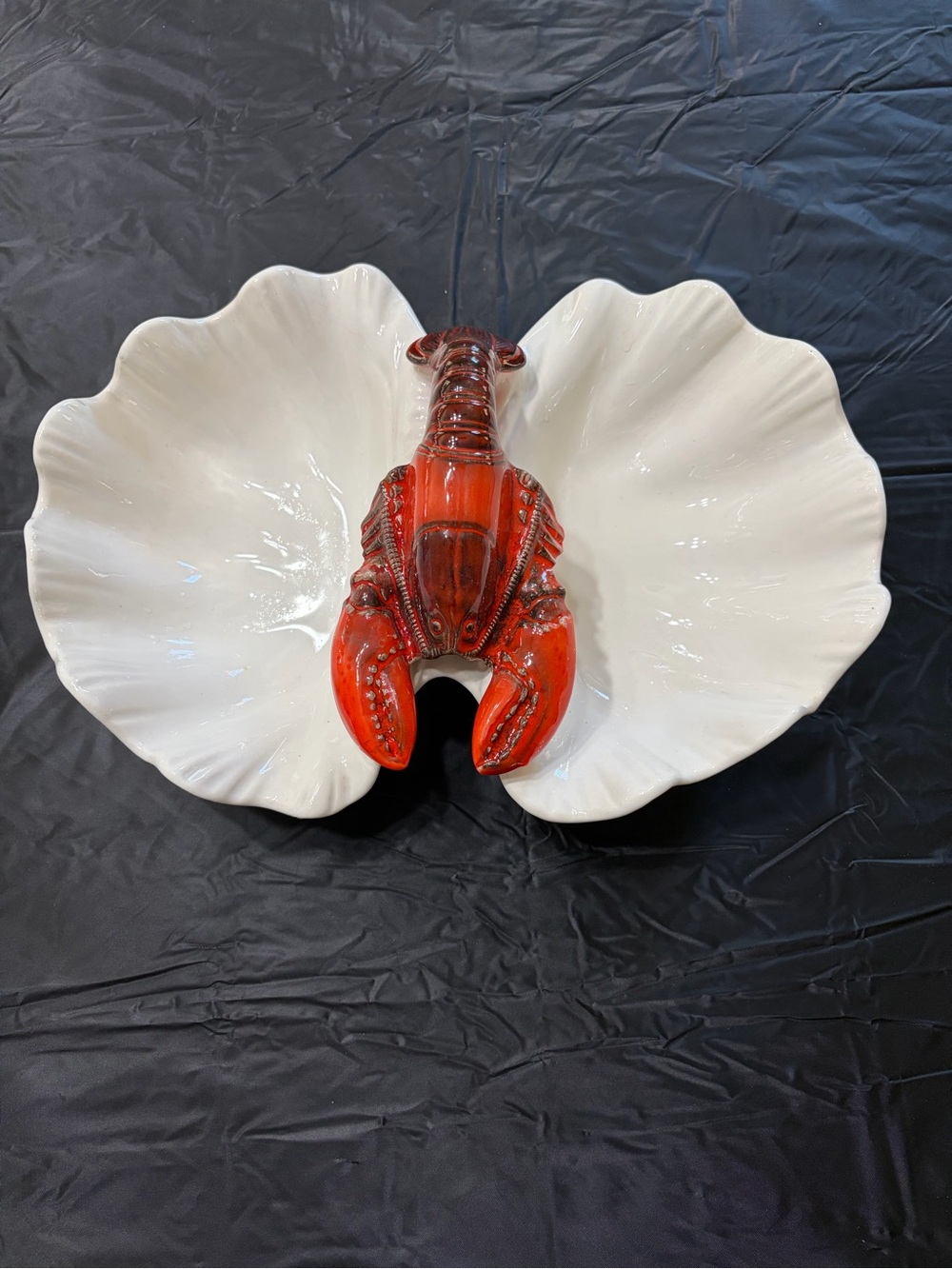 Vintage Mid-Century Metlox Pottery USA Lobster Shell Serving Divided Bowl Dish